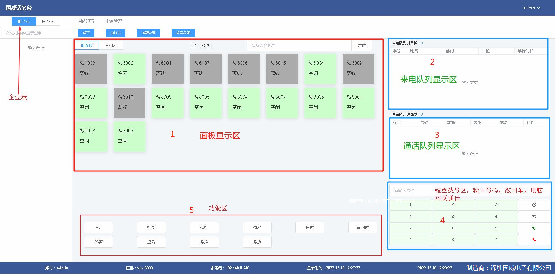 国威程控交换机话务台界面